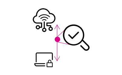 ITセキュリティにおけるクラウド、デバイス、監視の連携を示すシンプルなアイコンセット