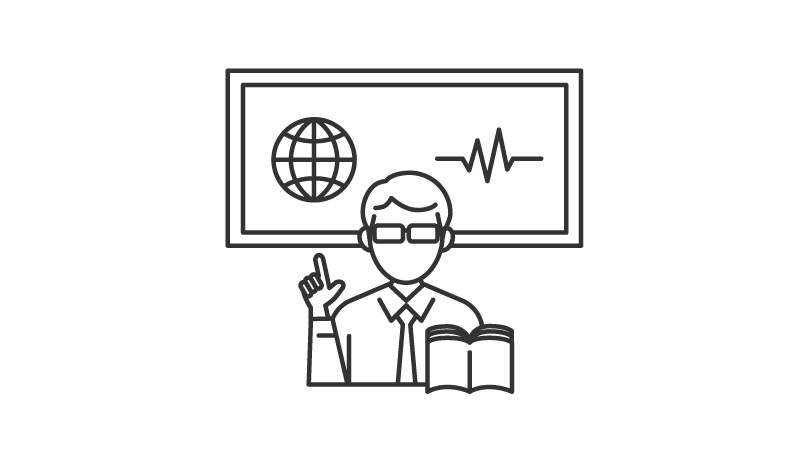 先生と黒板のシンプルな線画