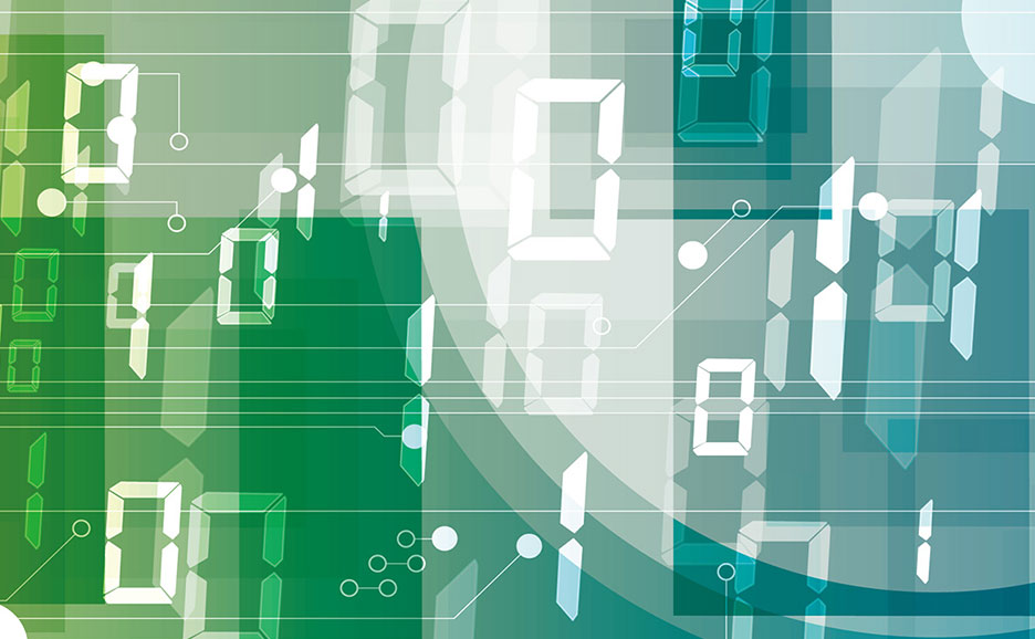 様々なサイズの0と1の数字が散りばめられ、デジタル情報、データ、またはテクノロジーの抽象的な表現です。