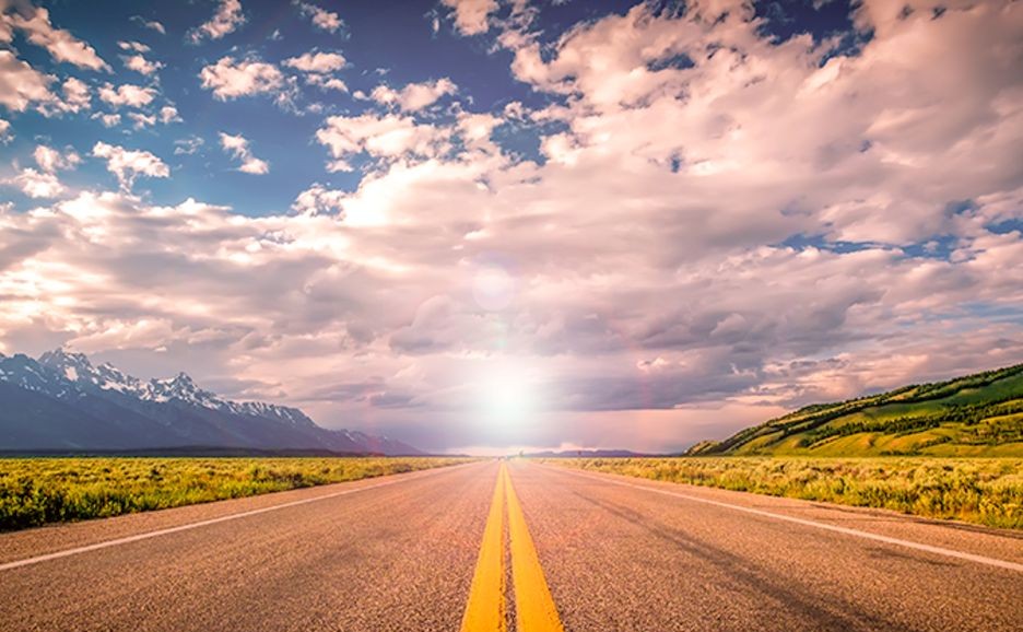 A road stretching straight to the horizon.