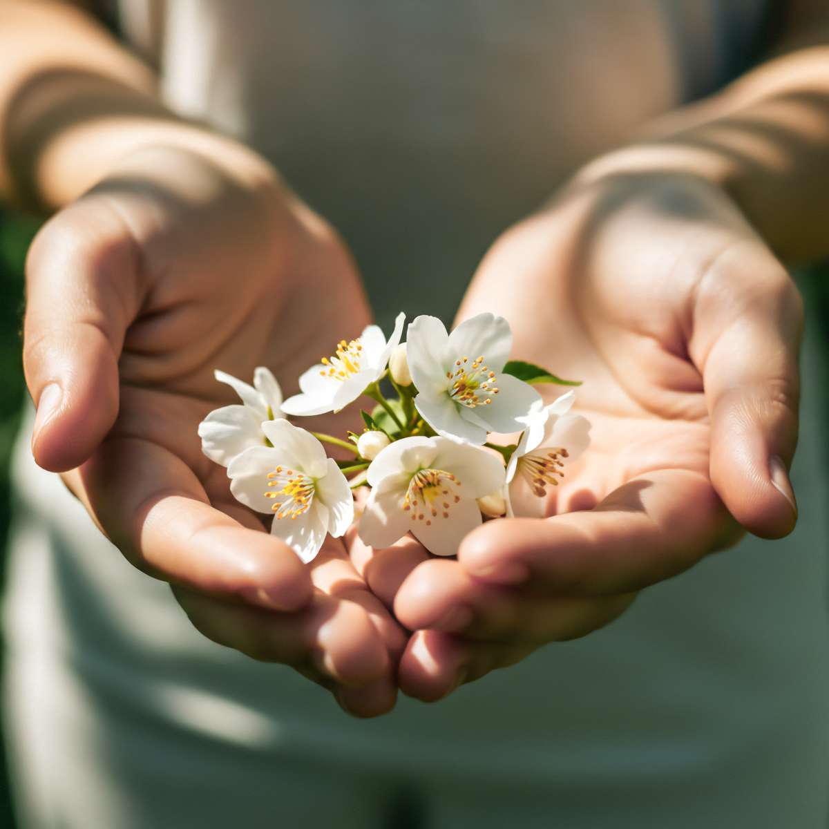 差し出される手のひらにの上の花