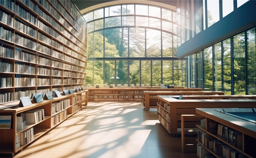 木漏れ日が入る図書館