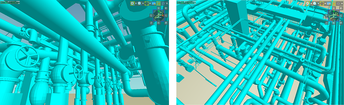 大規模点群モデル化システム「ClassNK-PEERLESS」から出力されたIFCデータを読み込み、CADEWAの部材に変換した画面のキャプチャー画像