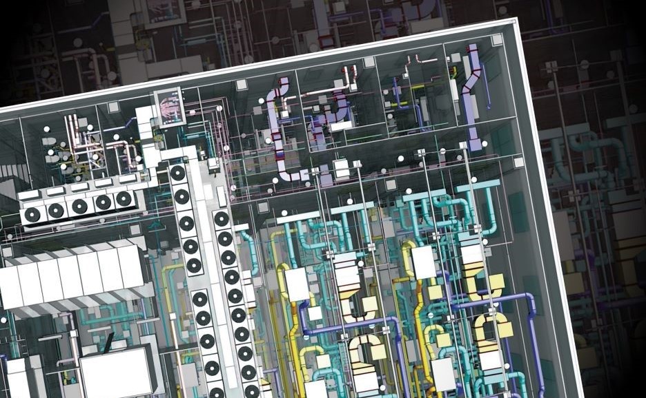 ビルの空調配管が透けて見える鳥観図