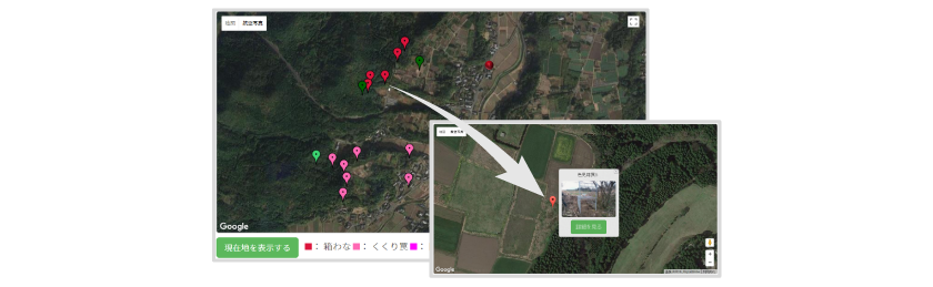 鳥獣害対策クラウドでわなの位置情報を表示するイメージ図