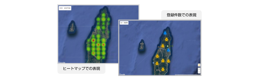 鳥獣害対策クラウドで記録情報を地図上に表示するイメージ図