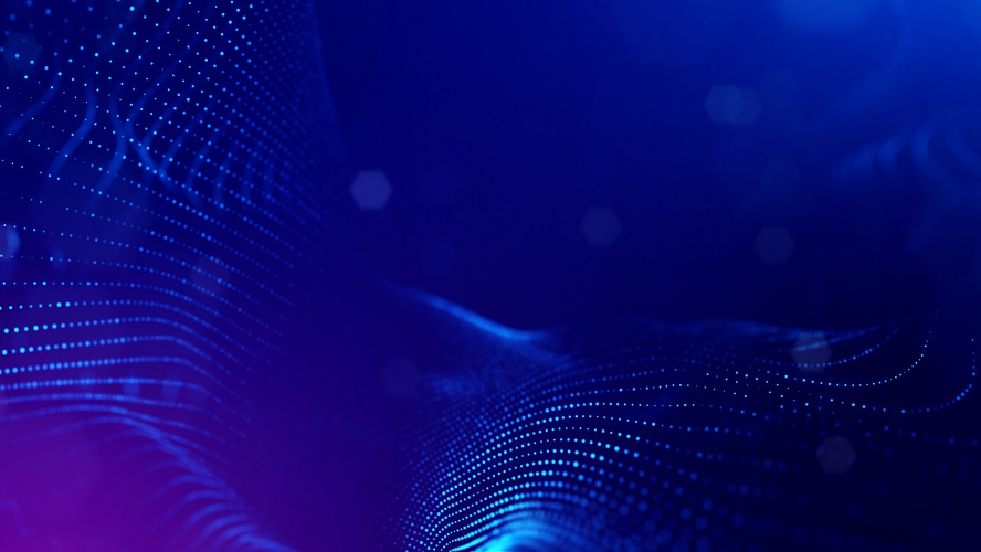 青い背景に光のうねりが漂うイメージ画