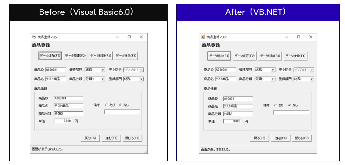 移行前と移行後を比較した画面のイメージ図