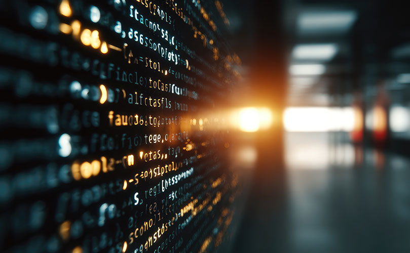 近未来的なプログラミングコード表示、テクノロジーの進化。