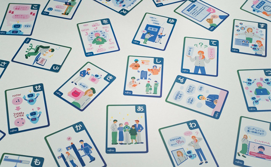 遊び方1:「絵札」を机上でランダムに配置している写真