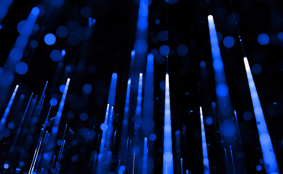 Blue background and white lines of light
