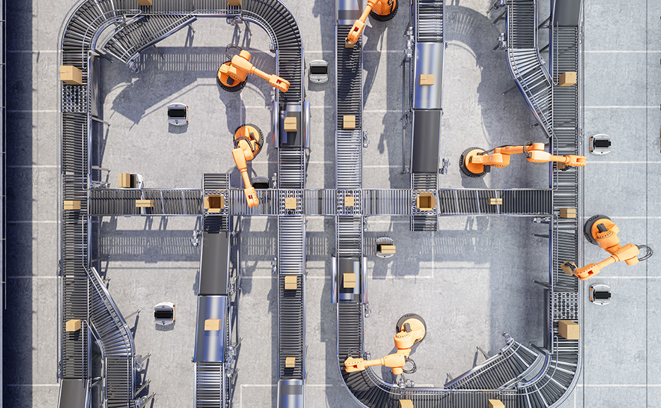 production line viewed from above