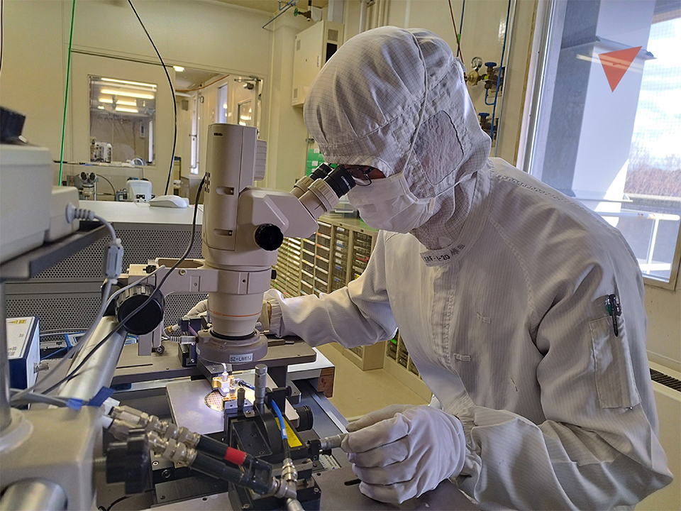 Sample evaluation of GaN-HEMT in the clean room at Fujitsu Research at Atsugi, Japan.