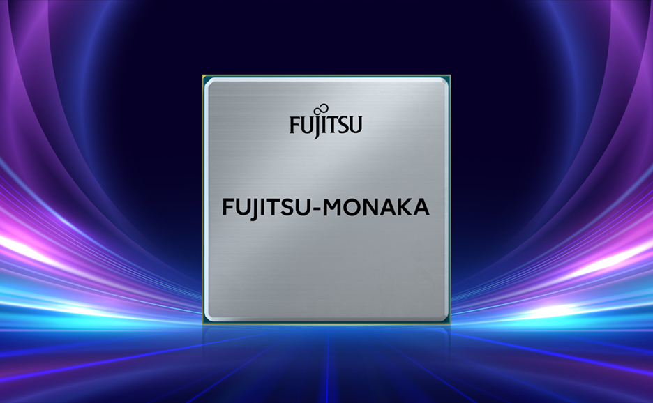 銀色のCPUに「FUJITSU FUJITSU-MONAKA」の文字が表示されている。