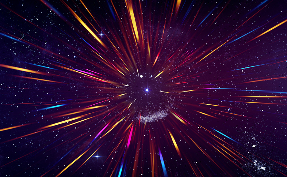 An image of an abstract representation of light streaks moving at high speed through space.