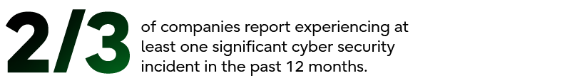 2/3 of companies report experiencing at least one significant cyber security incident in the past 12 months.