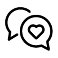 Conversation bubble icon. One of the bubbles contains a heart.