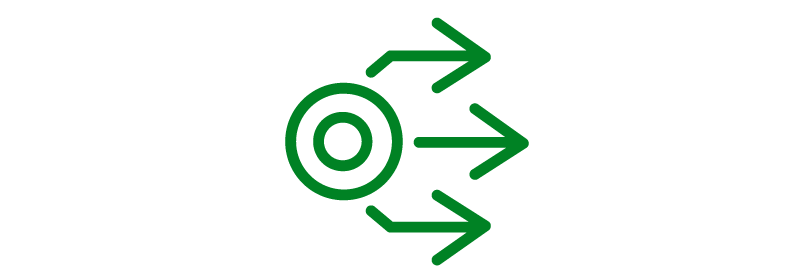 Green target icon with arrows spreading out from the center.