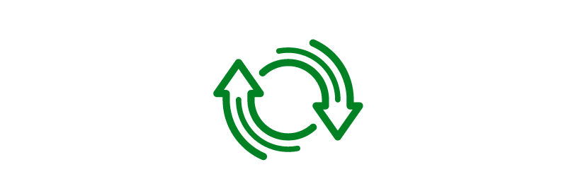 Green circular arrows icon, representing refresh, loop, or process.
